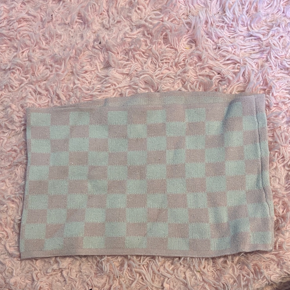 Pink Checkered Knit Tube Top